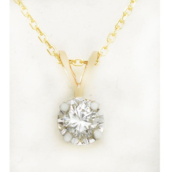 Genuine 0.20 Cts Diamond Solitaire Pendant 14k Gold
